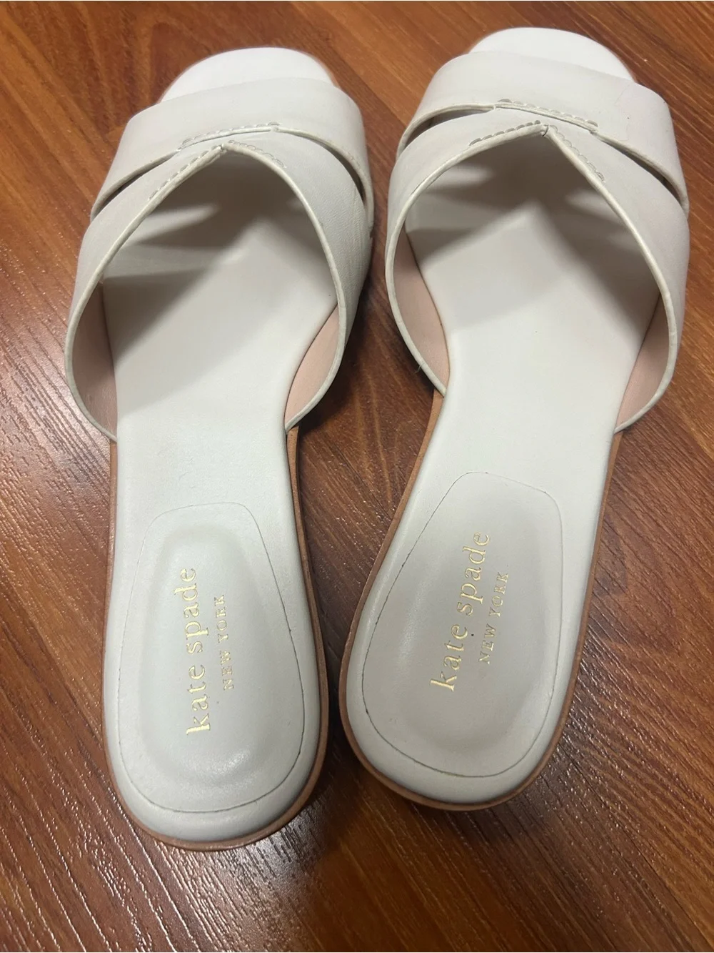 kate spade Ivory Leather Slide Sandals with V-Strap